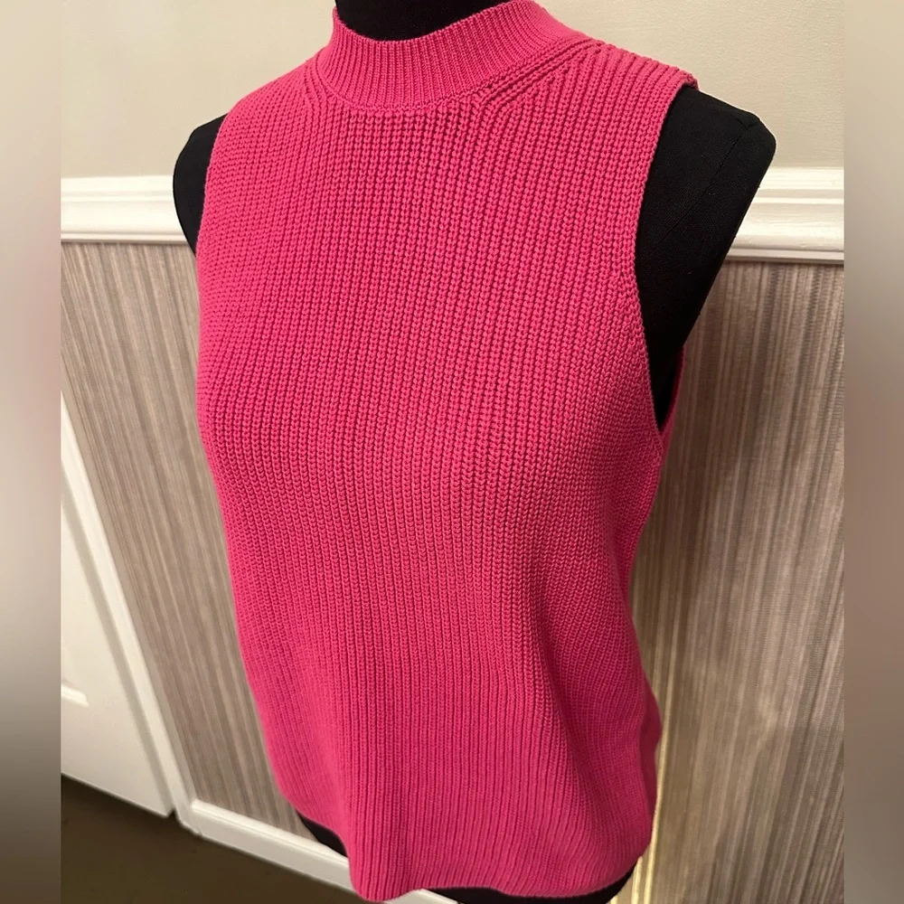Ann Taylor Pink Mock Neck Sweater Vest Chunky Knit Sleeveless XL NWT - Picture 2 of 5